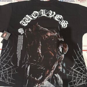 Darc sport carnage Marvel Black Short Sleeve Tee with White Wolf & Web Accents